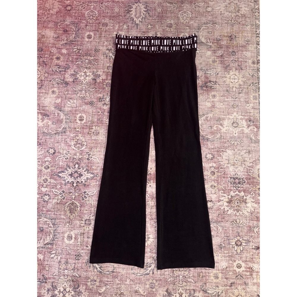 Victoria'sโ Secret PINK Yoga Pants Black Foldover Waistband Flare Leggings Large